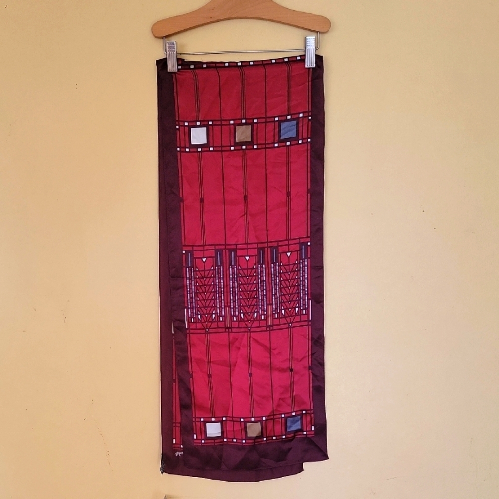 Frank Llyod Wright Elegant Red Silk Scarf